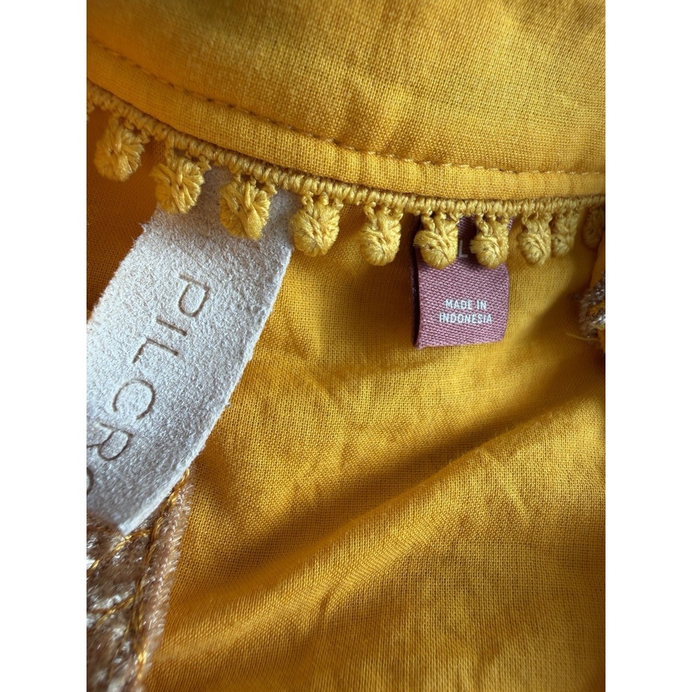 Pilcro Anthropologie Mustard Cotton Velvet Textured Floral Button Up Blouse L - Picture 7 of 8